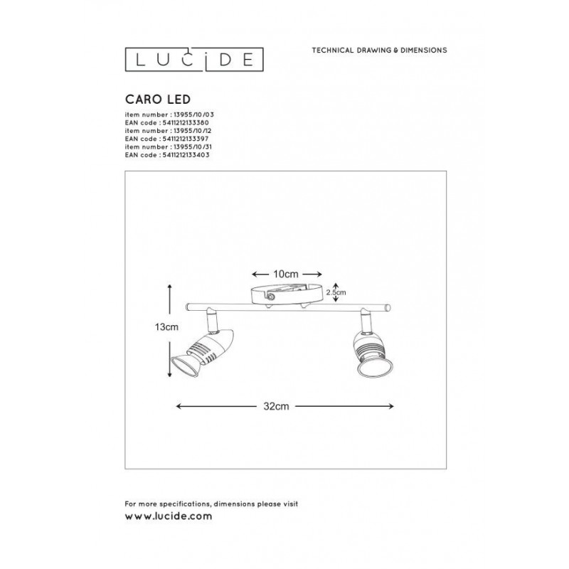 Lucide CARO-LED Deckenstrahler – 2x5W GU10, 2700K Warmweiß, Chrom Matt, Dreh- & Kippbar