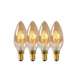 Lucide LED Bulb - Ampoule filament - Ø 3,5 cm - LED Dim. - E14 - 4x3W 2200K - Ambre - Ensemble de 4