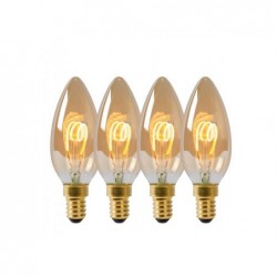 Lucide LED Bulb - Ampoule filament - ¯ 3,5 cm - LED Dim. - E14 - 4x3W 2200K - Ambre - Ensemble de 4