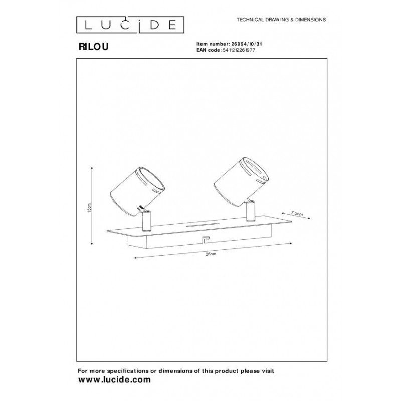 Lucide RILOU Deckenstrahler – 2x5W LED, Dimmbar, 3000K Warmweiß, GU10, Dreh- Und Kippbar, Weiß
